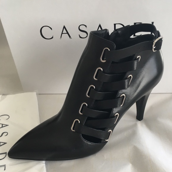 Casadei Leather Black Ankle Booties Sz 7.5US/38EU - Picture 5 of 8